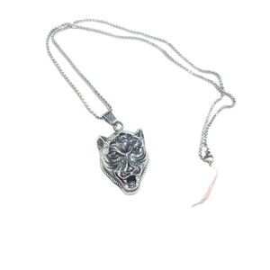 Stainless Steel Leppard Pendant Necklace Mens